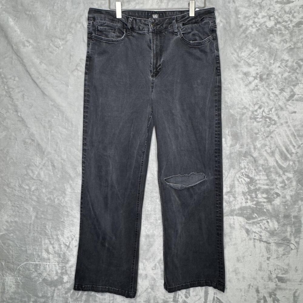 Paige Leenah Jeans Womens 34 Blacktop Destructed Wide Leg High Rise Denim